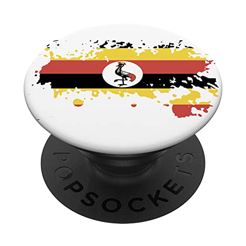 National Flag of Uganda souvenir gift for men women PopSockets Swappable PopGrip, Black