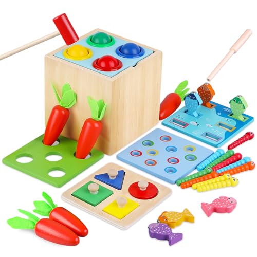 Montessori Spielzeug Krokodil – Sensorisches Sortier- & Stapelspielzeug Ab 1 Jahr, Mit 16 Stäbchen & Farbkarten