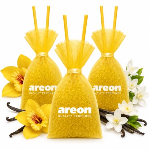 Image of AREON Pearls Vanilla Hanging Air Freshener, Quality Perfume Pack of 3 | Long Lasting Fragrance - Premium Quality Perfume - Eliminates Unpleasant Odors - Ideal for Car - Home - Office - Wardrobe