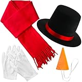 Woozettn Snowman Costume Kit with Hat, Scarf, Carrot Nose, Gloves - Winter Frosty Snowman Costume Accessories for Christmas Play, Dress Up, Party Cosplay, Snowman Decorations
