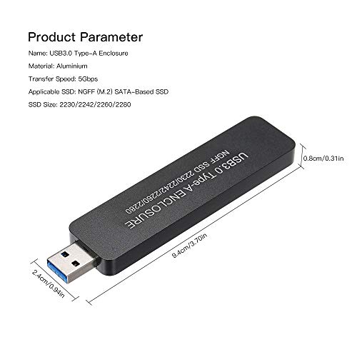 Andoer USB3.0 Type-A NGFF (M.2) SSD Enclosure 5 Gbps Faster Data Transfer Portable Solid State Drive