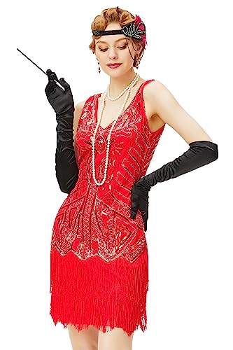 Image of BABEYOND Women's Flapper Dresses 1920s V Neck Beaded Fringed Great Gatsby Dress