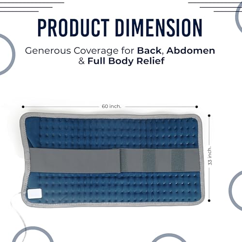 Image of Medikart X-Large+ Electric Heating Pad for Back Pain | 1 Year Warranty | Analog Remote | Period Cramps | Pain Relief Heating Belt with Temperature Controller for Lower Back,Knee,Shoulder,Neck Pain Relief (3 Heat Levels | Blue with Grey Piping).