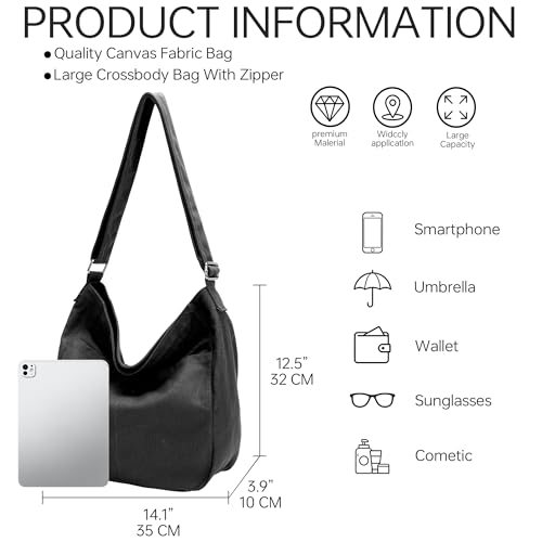 Bolso Hobo de Lona GEMIU para Mujer y Hombre Negro miniatura 4