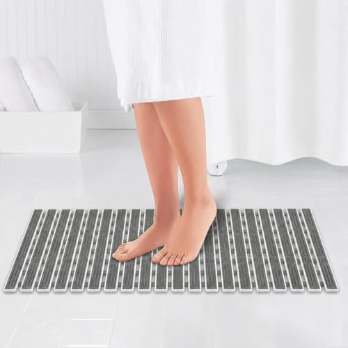 Image of HomeCloud Non-Slip Shower Mat for Bathtub, Anti-Slip Bath Mat with Suction Cups, Drainage Holes & Foot Massage Exfoliating Surface (Vent D.Grey)