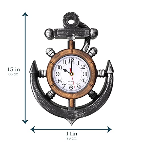 Timely Furnishings Anchor and Boat Wheel Wall Clock, Nautical Coastal Beach or Sea Theme Home Decor Silent, Non Ticking Sweep Movement - Image 3