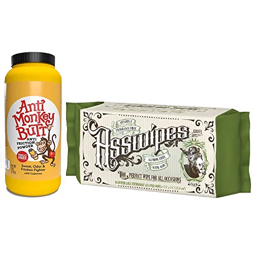 Fresh Body FB Anti Monkey Butt and Asswipes Bundle: 6oz Anti Monkey Powder with Calamine and Asswipes All Over Cleansing Hygiene Wipes with Aloe and Vitamin E
