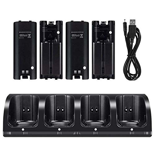 OSAN CICMOD 4X Charge Support de Charge Station + 4X Battery Pack pour Nintendo Wii Manette Télécommande Capacité 2800mAh-Noir
