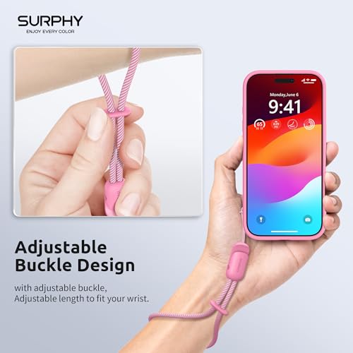 Image of SURPHY 2 Pack Phone Lanyard, Phone Wrist Strap for Case, Camera Wrist Strap | Ultra-Light 2-Color Braided Phone Strap, Cellphone Charm Strap, Anti-Lost Wrist Lanyard for Women and Men, Rose Pink Gray