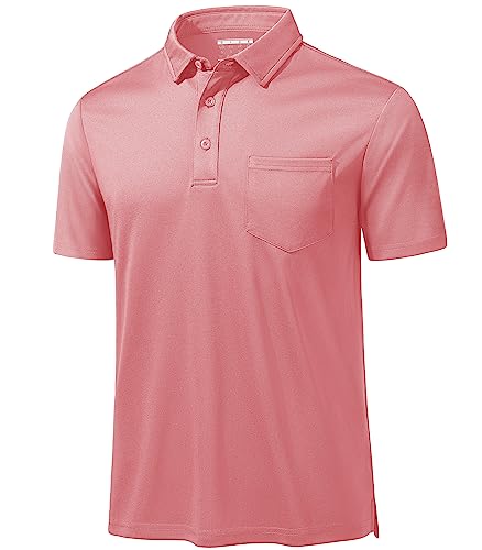 Magcomsen Mens Performance Polo Shirts Short Sleeve Dry Fit Breathable Activewear Polo Shirt Lightweight Sports Tops Training Shirts Gray Pink M #TOP11