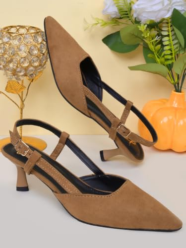 Image of JM LOOKS Elegant Pointed Toe Slingback Kitten Heels Fashionable Sandals for Modern Women