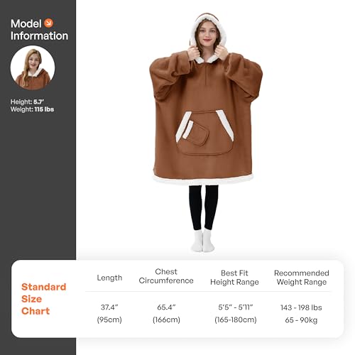 Image of Giggling Getup Wearable Blanket Hoodie for Women Men Gifts for Women Mom Wife Sherpa Fleece Hooded Blanket Sweatshirt Warm Cozy Sherpa Wearable Throw with Pocket & Sleeves for Adult Standard Caramel