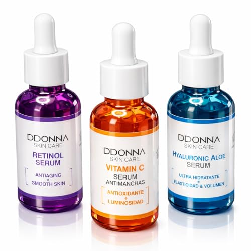 Pack 3 Sérums Faciales 30ml – Ácido Hialurónico + Vitamina C + Retinol – Tratamiento Completo Antiedad, Antimanchas e Hidratante – Ilumina, Reafirma y Suaviza la Piel