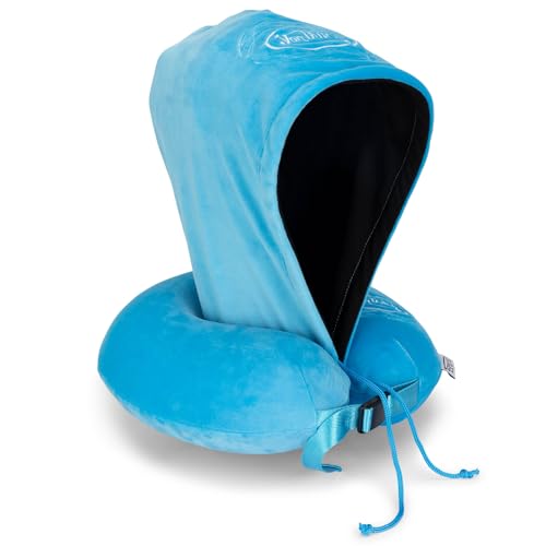Almohada de espuma viscoelástica con capucha ajustable azul miniatura 5