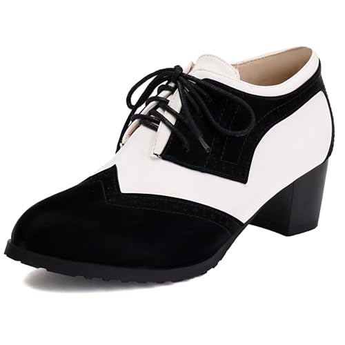 Lace Up Mid Block Heels Round Toe Oxfords Brogue