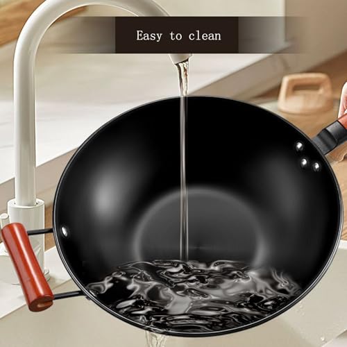 Wok de hierro tradicional con tapa, fondo plano 36CM miniatura 6