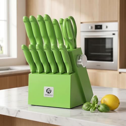 Image of iMarku 14-piece high-carbon stainless steel knife set, dishwasher safe | Ultra-sharp Japanese knife, built-in sharpener, non-slip ergonomic handle, restaurant-grade quality, eco-friendly
