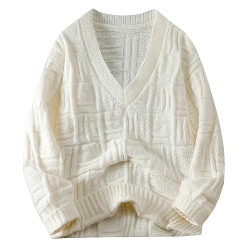 Men's Solid Color V-Neck Long-Sleeved Sweater, Warm and Comfortable Pullover Sweater - Main Image