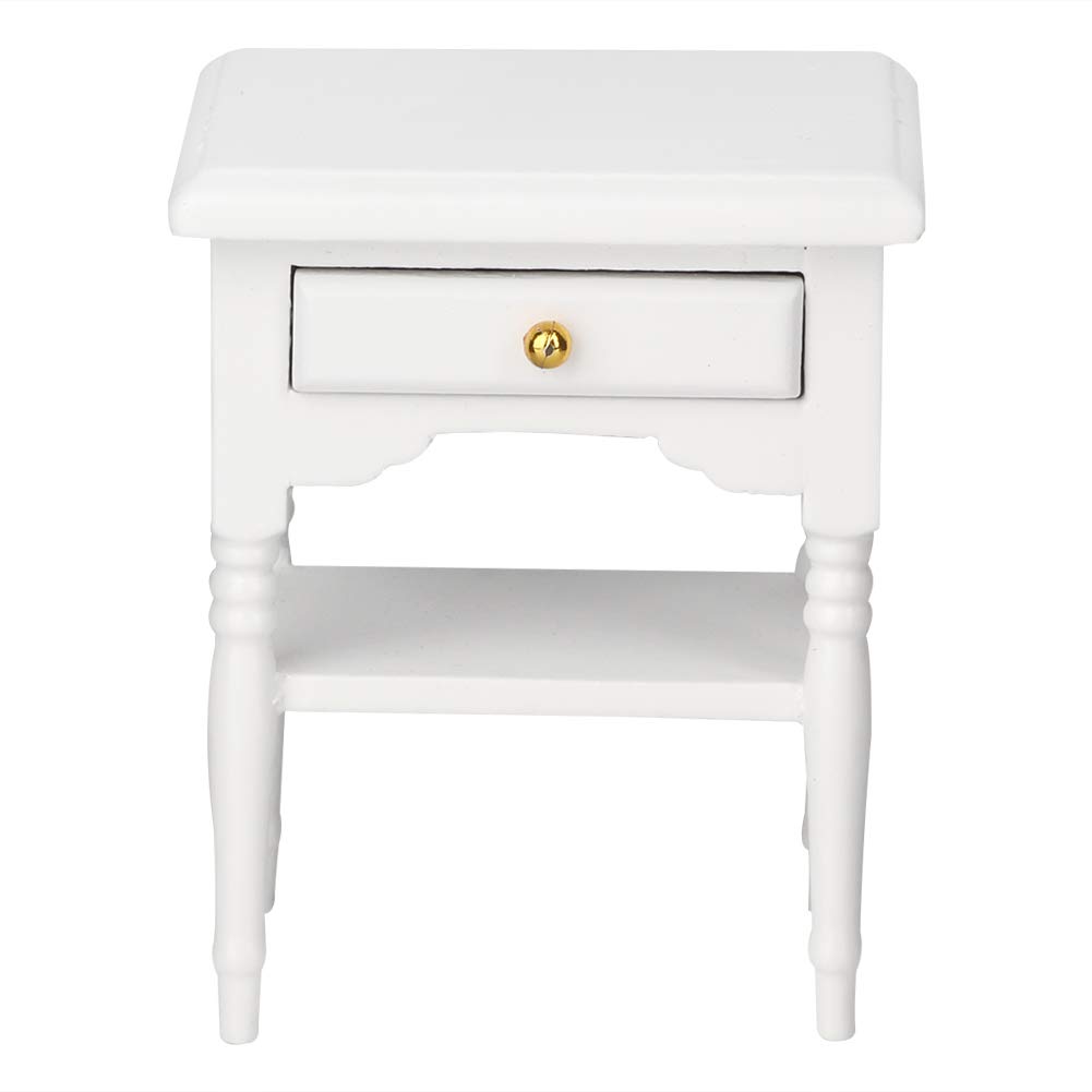 1 12 White Mini Bedroom Furnishing Articles Wooden Bedside Table Model