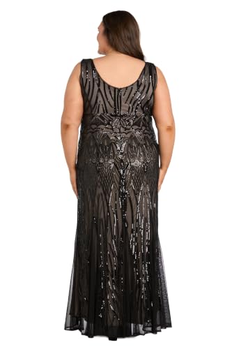 Image of R&M Richards Women's Luxurious Sequin Embellished Gown | V-Neck Formal Beaded Maxi Dress W /Contrast Lining & Godet Skirt