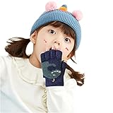 Handschuhe für Kleinkinder mit Fäustlingen Jungen Dinosaurier Top Wolle Cabrio Kinder Cover Flip Halbfinger Mädchen Kaschmir Winterhandschuhe Handschuhe Schnittschutz Armstulpen