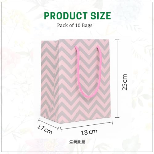 Image of Oasis Pack of 10 Holi Gift Bags For Flower Bouquet & Floral Hamper | Goodie Bags for Wedding Return Gifts, Birthday, Bridal & Baby Shower | 17cm X 18cm X 25 cm | Pink & Grey