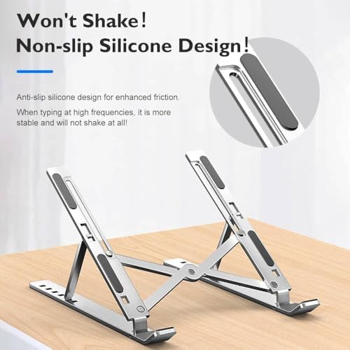 Image of FORIDA Foldable Laptop Stand - Adjustable Height & Angle, Portable Metal Laptop Riser with Anti-Slip Pads, Heat Dissipation, Supports Up to 10kg - for All Laptops up to 15.6 inch