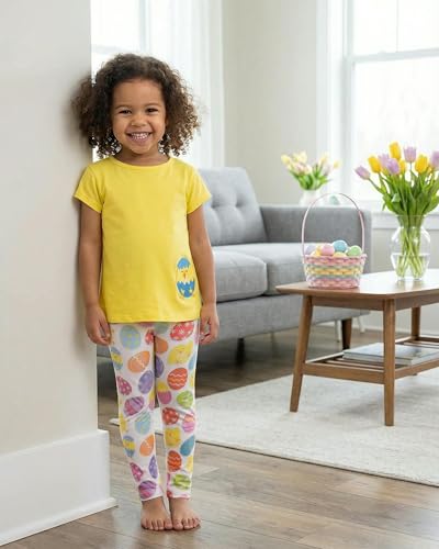 Image of Unique Baby 2 Piece Girls Printed Leggings Outfit with Short Sleeve Shirt Kid and Toddler Clothes Set
