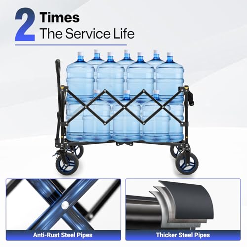 Overmont Faltbar Bollerwagen Klappbar Handwagen - mit Geländegängige Breite Räder - bis 150 kg Tragkraft - für Camping Sport Einkaufen Garten Blau – Bild 7