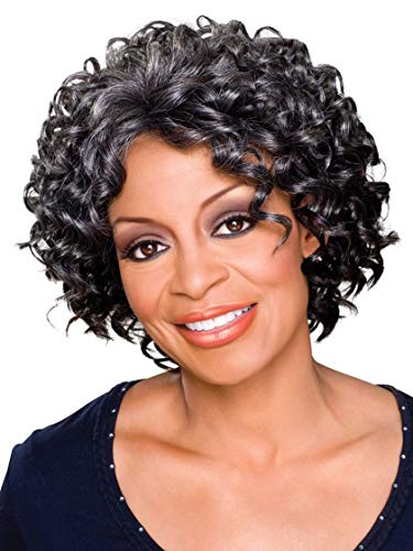 Meredith Wig Color 3T51 - Foxy Silver Wigs Mid Length Spiral Curls Heat Friendly Synthetic African American Womens Beach Waves Lightweight Average Cap Bundle MaxWigs Hairloss Booklet