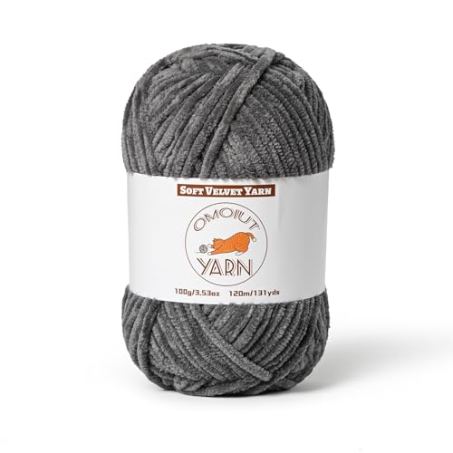 Image of Fluffy Velvet Yarn for Crocheting, Chunky Chenille Baby Blanket Yarn for Crocheting, Soft Fuzzy Puzzle Yarn for Knitting, 100g /3.53oz Bulky Thick Amigurumi Crochet Yarn(Dark Gray)