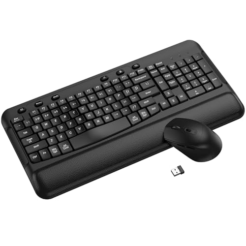Image of Wireless Keyboard and Mouse Combo, EDJO 2.4G Full-Sized Ergonomic Computer Keyboard with Wrist Rest and 3 Level DPI Adjustable Wireless Mouse for Windows, Mac OS Desktop /Laptop /PC, Carbon Black