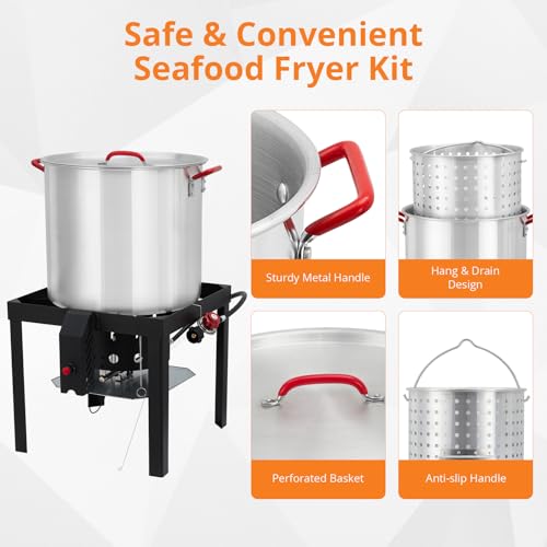 Outdoor Fryer - 60 Qt Seafood Boil Pot with Basket & Burner, Fish Fryer Steamer Set, Aluminum Propane Boiler with 10 PSI Regulator, Crab Crawfish Boiler, Auto Ignition System