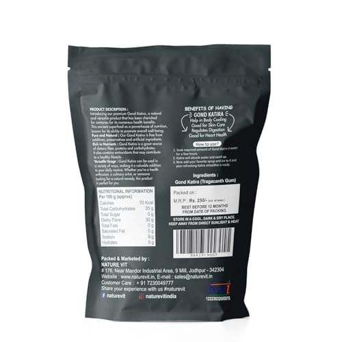 NatureVit Pure Gond Katira 100g (Edible Almond Gum) | High Cooling Properties | Natural Tragacanth Gum Superfood | Calcium · Magnesium · Protein