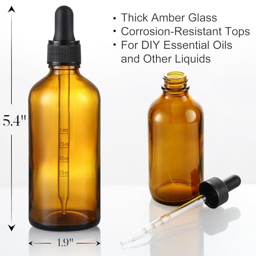 Aozita 4OZKDJY-4 4Oz Dropper Bottles With Measured Dropper, 4 Pack - 120Ml Dark Amber Glass Tincture Bottles With Graduated Glass Eye Dropper (1Ml Measurement) For Essential Oils thumb #3