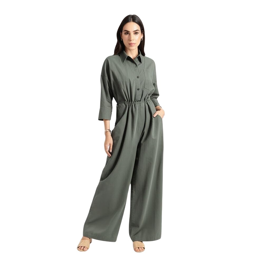 Women's Solid Wide-Leg Utility Jumpsuit