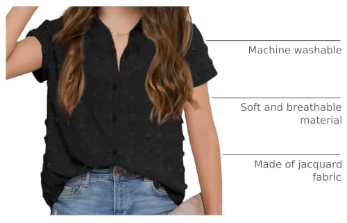 Image of Haloumoning Girls Button Down Shirts Short Sleeve Kids Casual Chiffon Blouse Summer Tops T-Shirt