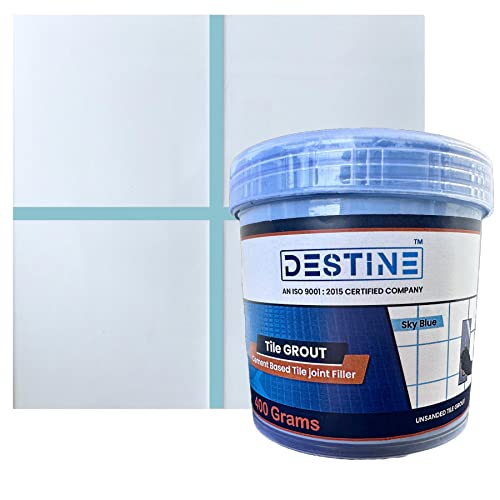 Image of DESTINE READY-TO-MIX inchTILE GROUT inch (16 COLOURS) (ALL PACKS: 100 Gm,250 Gm,400 Gm,800 Gm,1 Kg), Waterproof, Cement Based Tile Joint Filler, Crack Filler, Tiles Gap Filler (400 Gm, Sky Blue)