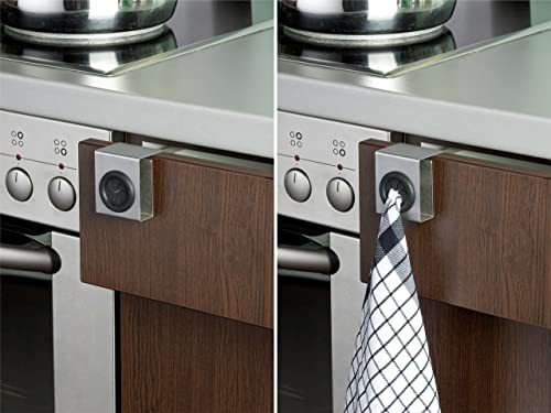 Foto von WENKO Türhaken Mod. Push Küchenhaken mit Push-Pull-Funktion zum Einhängen an Schublade und Schranktür aus rostfreiem Edelstahl inklusive Kratzschutz und Klemmvorrichtung 5 x 6 x 4 cm Silber matt