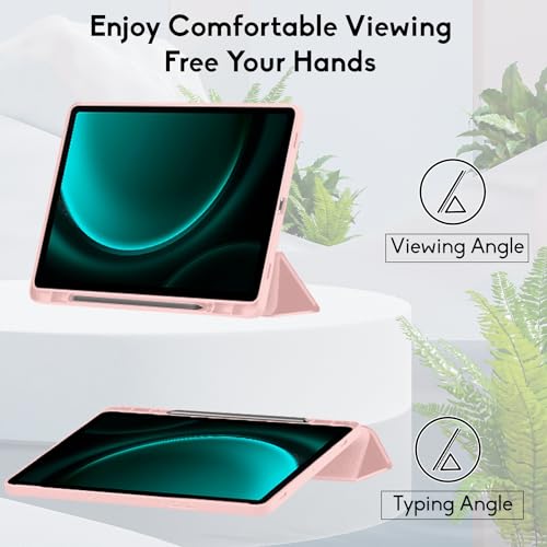 Image of Robustrion Cover for Samsung Galaxy Tab S9 FE+ / Tab S10 Plus /Tab S9 Plus 12.4 inch Cover Case with [S Pen Holder] for Samsung Tab S9 FE Plus / S9+ / S10+ Tablet Cover [Auto Sleep /Wake] - Pink