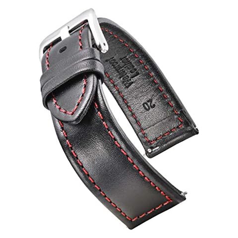 STUNNING SELECTION ALPINE Genuine waterproof leather watch band with quick release spring bars - leather watch strap 18mm, 20mm, 22mm, 24mm - black, brown, BLACK-RED, 20mm, strap Cover