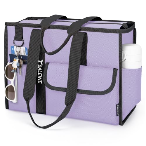 BALEINE Large Utility Tote Bag with Reinforced Bottom Multi-Pockets and Top Zipper Closure Perfect for Teachers Nurses Travel Work - Water-Resistant (Medium Purple)