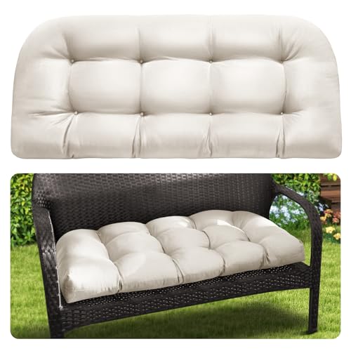 MAGIC ELEPHANT Outdoor Bench Cushion Memory Foam Loveseat Cushion for Patio Furniture Wicker Chair Settee Porch Swing Seat Cushion 44 x 19 Inches (Antique White)
