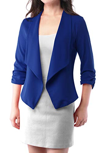 Fashionolic Women's 3/4 Sleeve Blazer Open Front Cardigan Jacket Casual Work Office Blazer (Made In Usa) (Clbc001) Royal 1X #TOP5