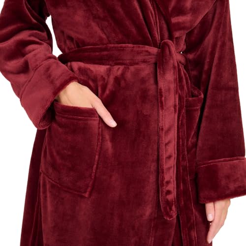 Blumtal Bademantel Damen & Herren XS - OEKO-TEX zert. Morgenmantel inkl. Doppelschlaufen für perfekte Passform - mit Kapuze Mikrofaser Dunkelrot