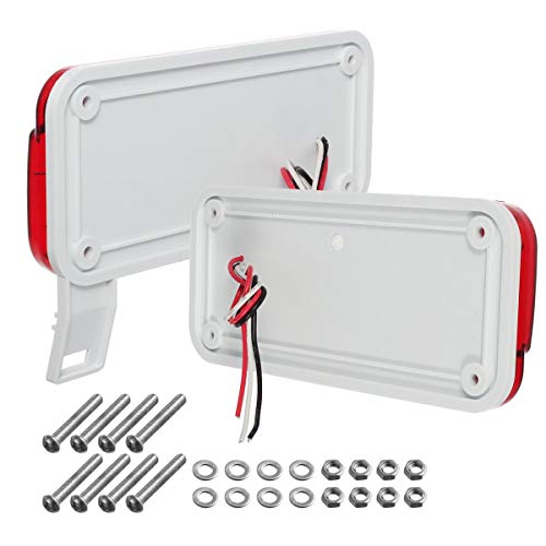 Partsam Rectangular Red Led Rv Camper Trailer Stop Turn Brake Tail Lights White License Plate Light 49 Led With License Bracket Holder And White Base 12V Sealed W Reflex Surface Mount (Left + Right) #TOP6