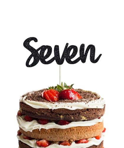 Decoración para tarta de siete cumpleaños: purpurina negra de doble cara, decoración de pastel de 7º cumpleaños para niño, decoración de pastel de 7º cumpleaños para niña, accesorios para cabina de