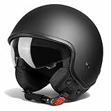 VINZ Perito Jethelm mit Sonnenblende | Roller Helm für Damen & Herren | Mopedhelm in Gr. XS-XXL | ECE 22.06 Zertifiziert | Motorradhelm mit Visier - Matt Schwarz
