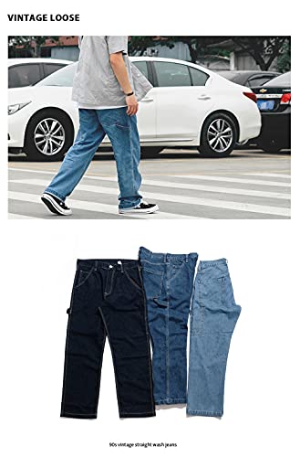 Men's Jeans Big Wide Pants Cotton Relaxed-Fit Carpenter Jean Denim Pants Hip Hop Blue3