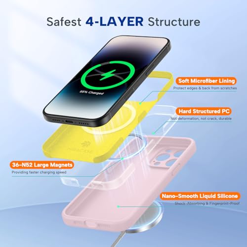 Image of Miracase Magnetic for iPhone 14 Pro Max Case, [Soft Anti-Scratch Microfiber Lining], Compatible with MagSafe, Silicone Shockproof Protection Phone Case for iPhone 14 Pro Max,Sand Pink